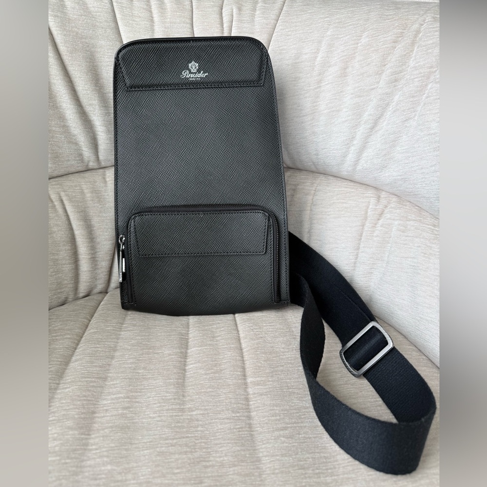 Pineider Black Saffiano Leather Men’s Crossbody Bag
